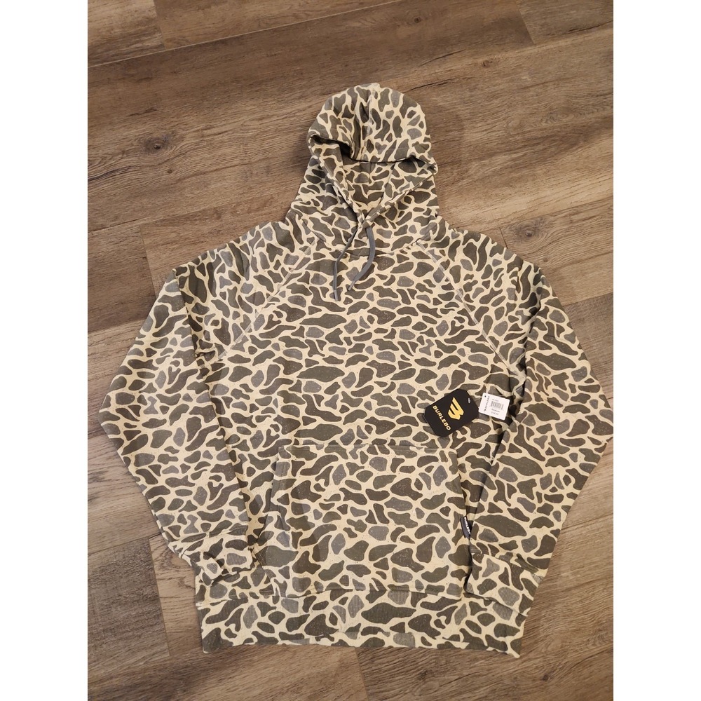 Burlebo Sweatshirt Mens Medium Green Camo Fleece Pullover Hoodie Outdoor Hunting